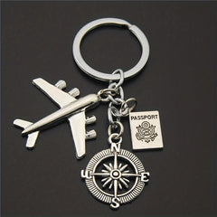 Airplane & Compass Decor Keychain Travel Charm Key Ring Bag Car Pendant