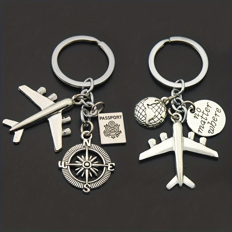 Airplane & Compass Decor Keychain Travel Charm Key Ring Bag Car Pendant