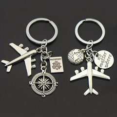 Airplane & Compass Decor Keychain Travel Charm Key Ring Bag Car Pendant