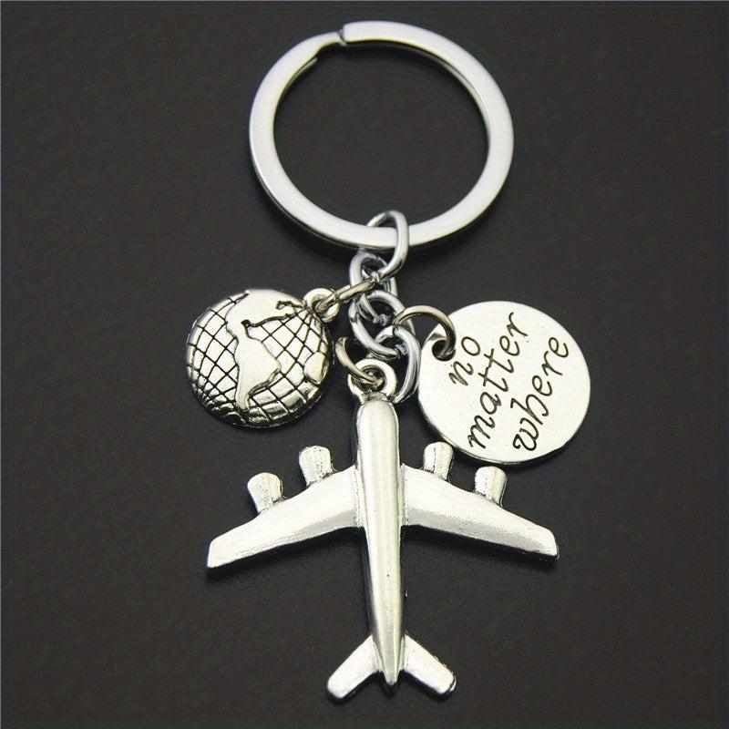 Airplane & Compass Decor Keychain Travel Charm Key Ring Bag Car Pendant