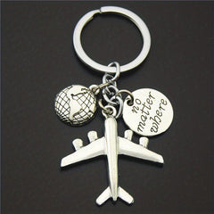 Airplane & Compass Decor Keychain Travel Charm Key Ring Bag Car Pendant