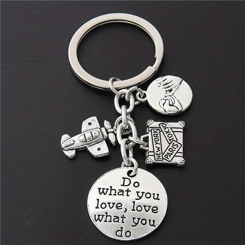 Airplane Travel Keychain Metal Key Ring Purse Bag Backpack Car Charm