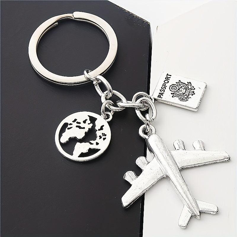 Airplane Travel Keychain Metal Key Ring Purse Bag Backpack Car Charm