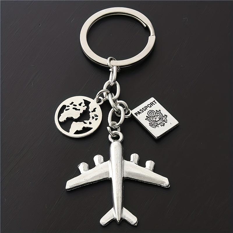 Airplane Travel Keychain Metal Key Ring Purse Bag Backpack Car Charm