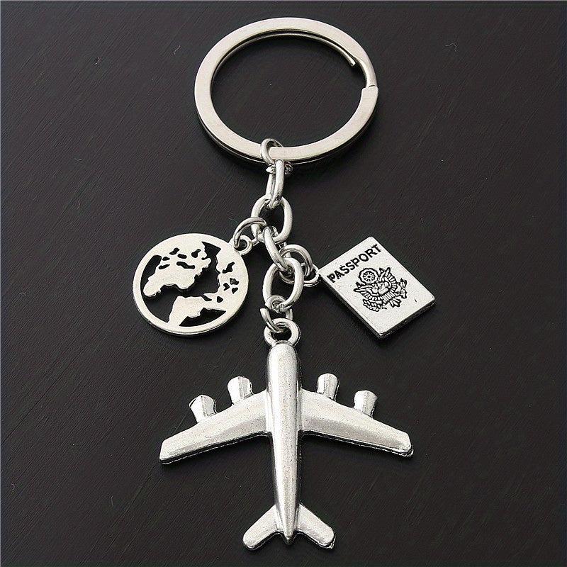 Airplane Travel Keychain Metal Key Ring Purse Bag Backpack Car Charm