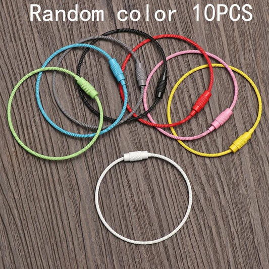 Colorful Ring Luggage Tag Clip Keychain Rope Key Ring Cable Screw Lock Durable