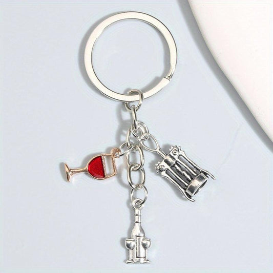 Y2K Wine & Bottle Opener Keychain Metal Key Ring Purse Bag Charm