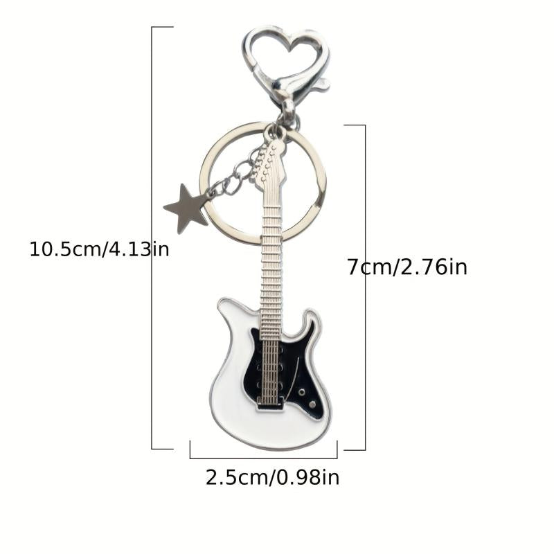 Y2K Guitar & Star Keychain Key Ring Rock Punk Handbag Car Charm Gift