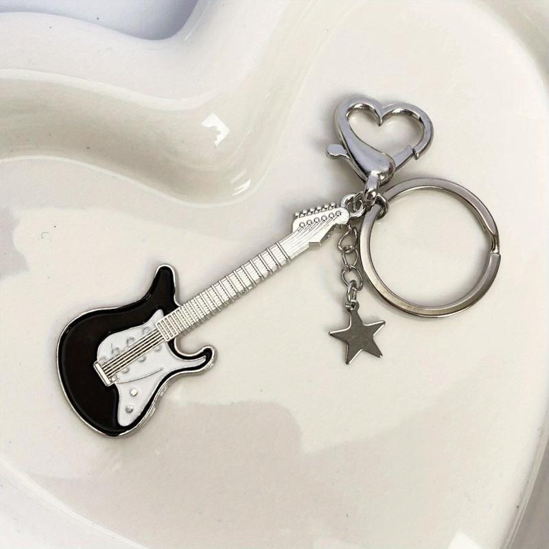 Y2K Guitar & Star Keychain Key Ring Rock Punk Handbag Car Charm Gift