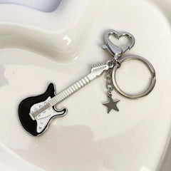 Y2K Guitar & Star Keychain Key Ring Rock Punk Handbag Car Charm Gift