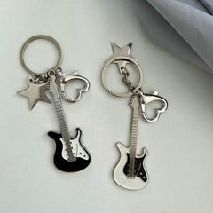 Y2K Guitar & Star Keychain Key Ring Rock Punk Handbag Car Charm Gift