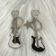 Y2K Guitar & Star Keychain Key Ring Rock Punk Handbag Car Charm Gift