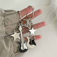 Y2K Guitar & Star Keychain Key Ring Rock Punk Handbag Car Charm Gift