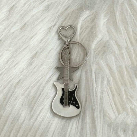 Y2K Guitar & Star Keychain Key Ring Rock Punk Handbag Car Charm Gift