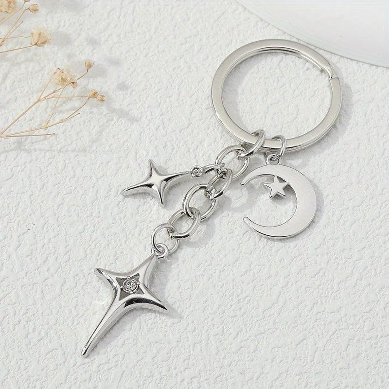 Y2K Stars Decor Keychain Metal Key Ring Purse Bag Backpack Car Charm