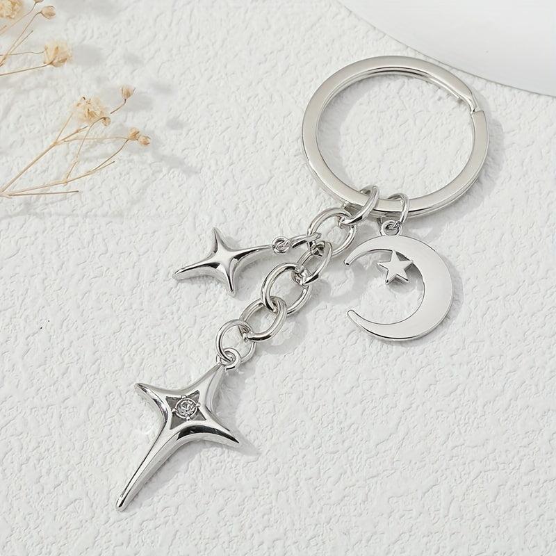 Y2K Stars Decor Keychain Metal Key Ring Purse Bag Backpack Car Charm