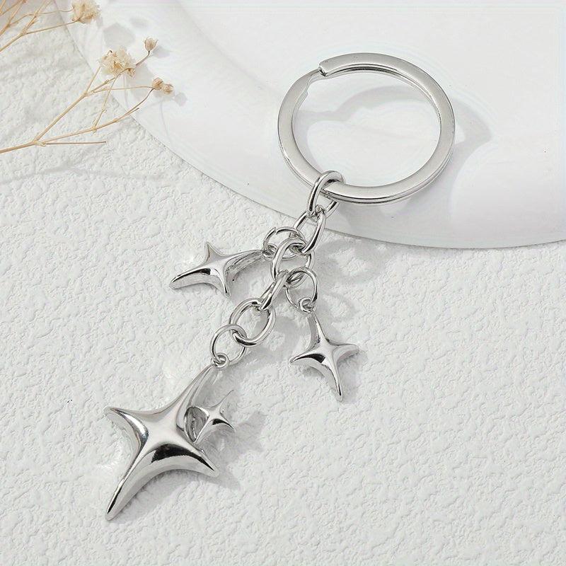 Y2K Stars Decor Keychain Metal Key Ring Purse Bag Backpack Car Charm