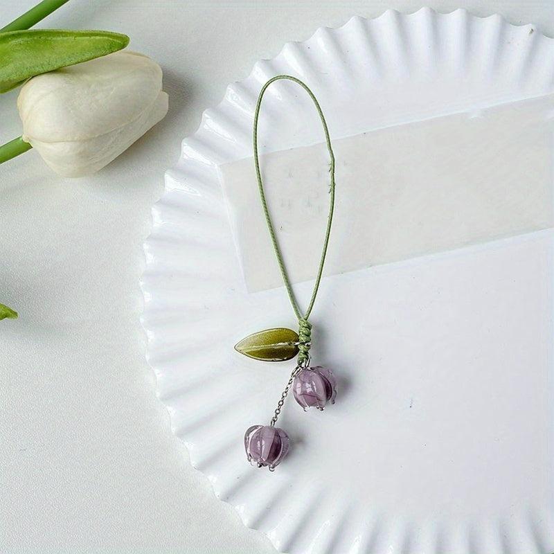 Tulip Flower Keychain Bag Accessories Charm Hand Rope Keychain Phone Strap