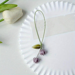 Tulip Flower Keychain Bag Accessories Charm Hand Rope Keychain Phone Strap