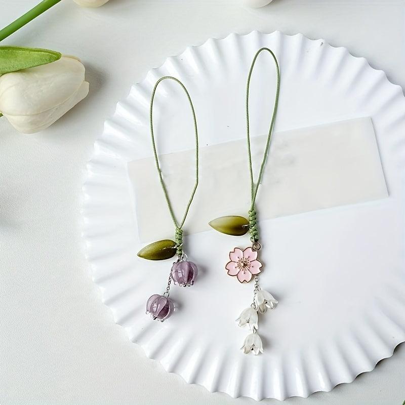 Tulip Flower Keychain Bag Accessories Charm Hand Rope Keychain Phone Strap