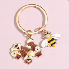 Bee & Honeycomb Keychain Animal Key Ring Purse Bag Backpack Car Charm