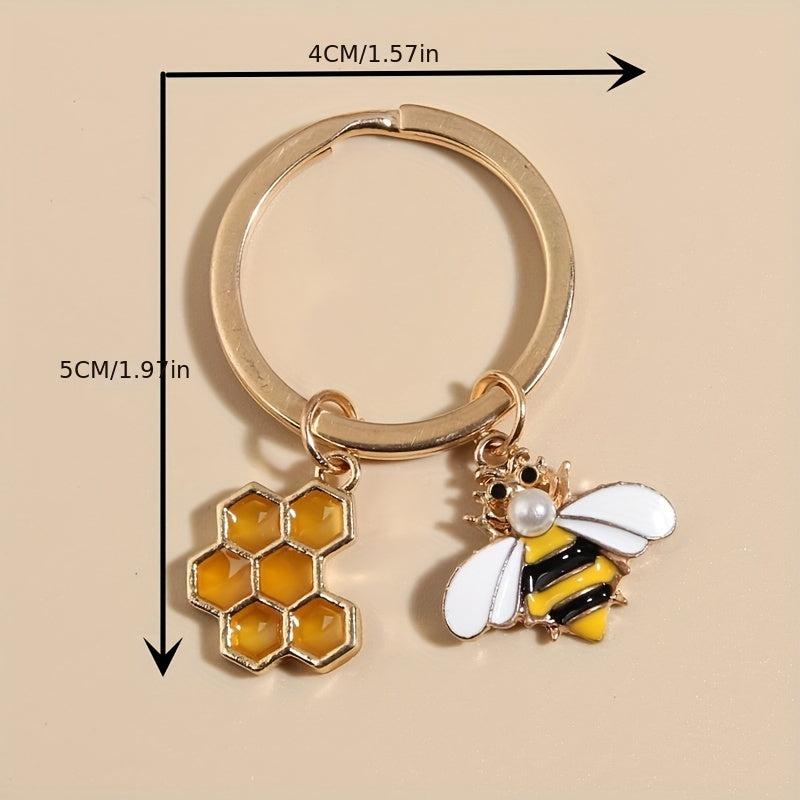 Bee & Honeycomb Keychain Animal Key Ring Purse Bag Backpack Car Charm