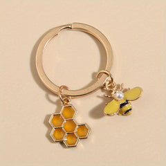 Bee & Honeycomb Keychain Animal Key Ring Purse Bag Backpack Car Charm
