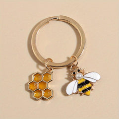 Bee & Honeycomb Keychain Animal Key Ring Purse Bag Backpack Car Charm