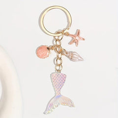 Starfish & Mermaid Tail Keychain - Metal Key Ring Purse Handbag Car Charm