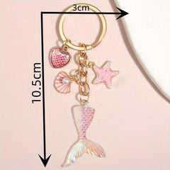 Starfish & Mermaid Tail Keychain - Metal Key Ring Purse Handbag Car Charm