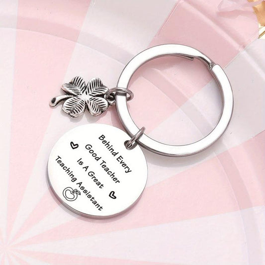 Stainless Steel Key Chain Teacher's Gift Clover Key Ring Pendant