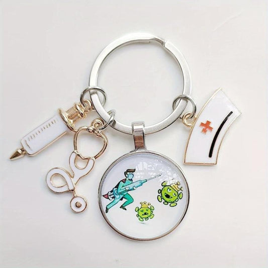 Nurse's Theme Keychain Alloy Neddle Pattern Pendant