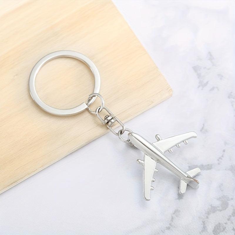 Silver Metal Airplane Model Keychain 3D Key Chain Gift For Men