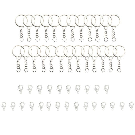 75pcs Keychain Accessories Set with Single Rings, Keychains, Lobster Buttons