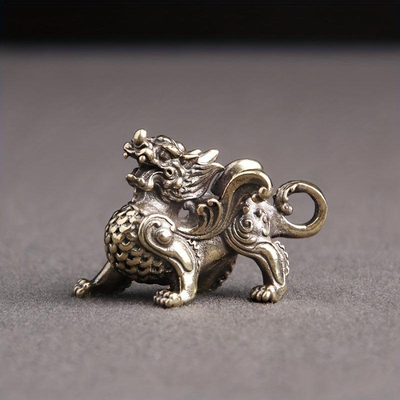 Brass Apsaras Unicorn Pixiu Car Keychain Pendant Lucky Safe Retro Pendant