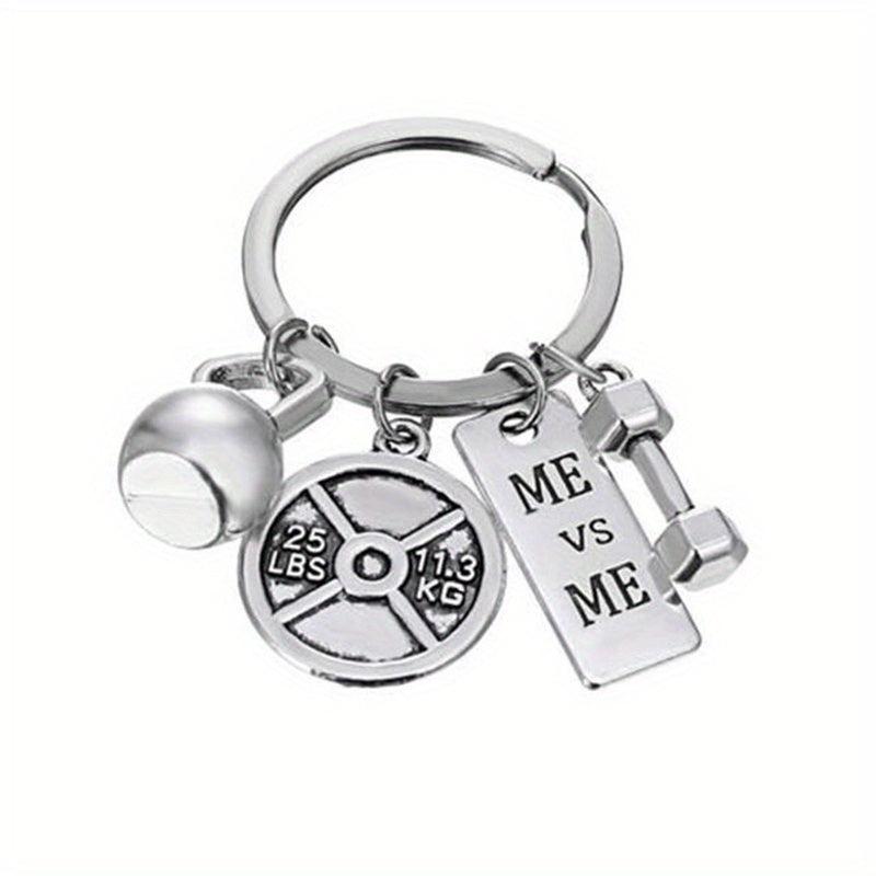 Vintage Silver Barbell Dumbbell Gym Weightlifting Keychain Key Ring