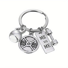 Vintage Silver Barbell Dumbbell Gym Weightlifting Keychain Key Ring
