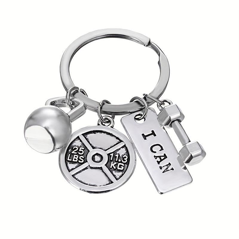 Vintage Silver Barbell Dumbbell Gym Weightlifting Keychain Key Ring