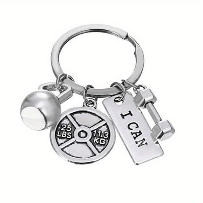 Vintage Silver Barbell Dumbbell Gym Weightlifting Keychain Key Ring