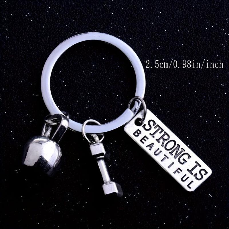 Vintage Silver Barbell Dumbbell Gym Weightlifting Keychain Key Ring