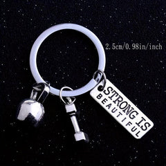 Vintage Silver Barbell Dumbbell Gym Weightlifting Keychain Key Ring