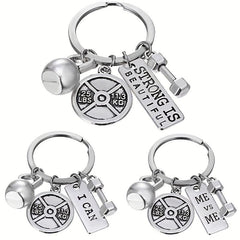 Vintage Silver Barbell Dumbbell Gym Weightlifting Keychain Key Ring