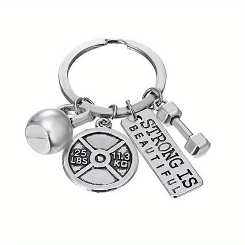 Vintage Silver Barbell Dumbbell Gym Weightlifting Keychain Key Ring