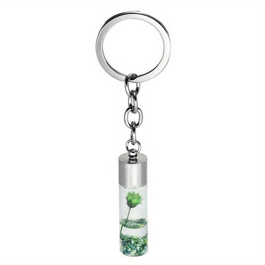 Plant Dried Flower Keychain Glass Bottle Backpack Car Pendant