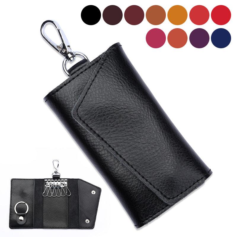 Leather Keychain with 6 Hooks Buckle Car Key Case Men's Women's Key Cover