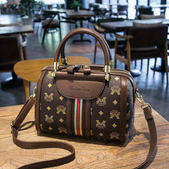 Letter Printed Boston Bag Women's PU Leather Handbag Top Handle Satchel Purse