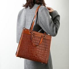 Classic Crocodile Pattern Tote Bag Large Capacity Shoulder Handbag