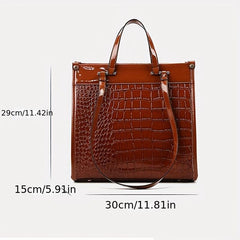 Classic Crocodile Pattern Tote Bag Large Capacity Shoulder Handbag
