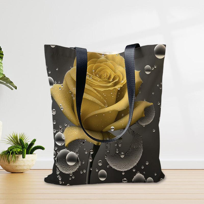 Yellow Rose Pattern Shoulder Bag Canvas Storage Handbag Versatile Shopper Bag