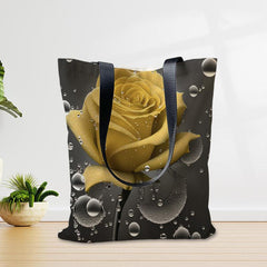 Yellow Rose Pattern Shoulder Bag Canvas Storage Handbag Versatile Shopper Bag